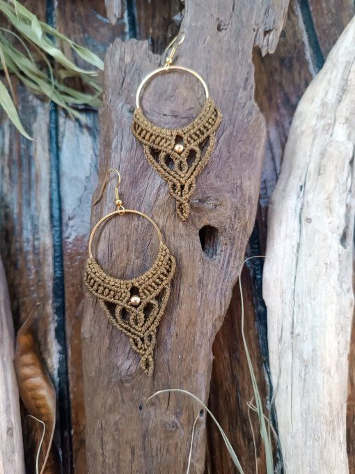 Boucles d'oreille, macramé, femme, créole