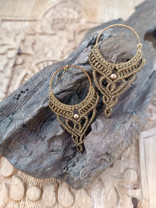 Boucles d'oreille, macramé, femme, créole