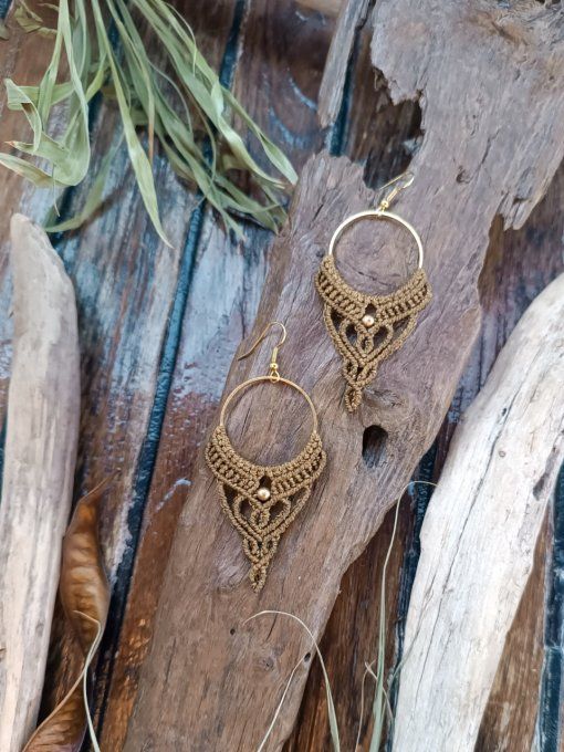 Boucles d'oreille, macramé, femme, créole