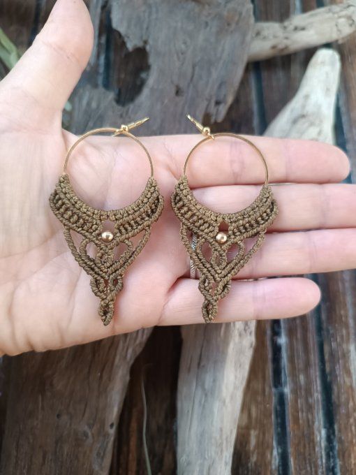 Boucles d'oreille, macramé, femme, créole