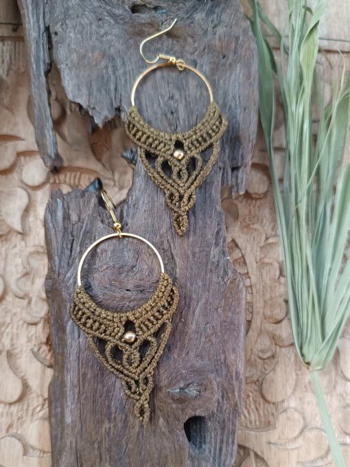 Boucles d'oreille, macramé, femme, créole