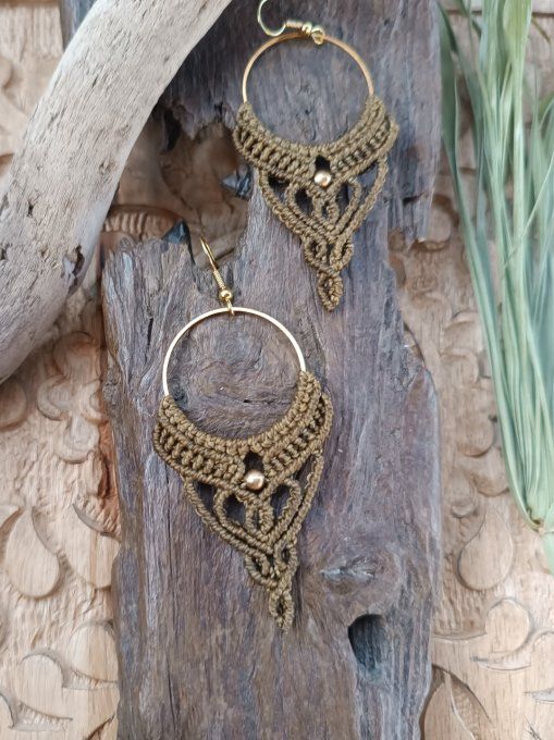 Boucles d'oreille, macramé, femme, créole