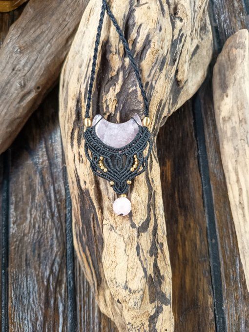 Pendentif lune Quartz rose