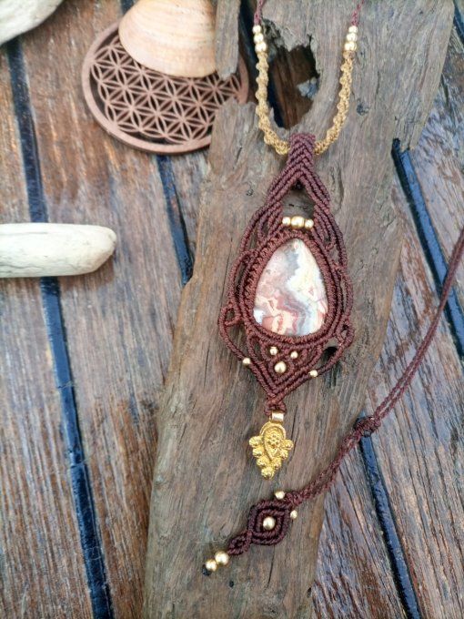 collier macramé marron agate